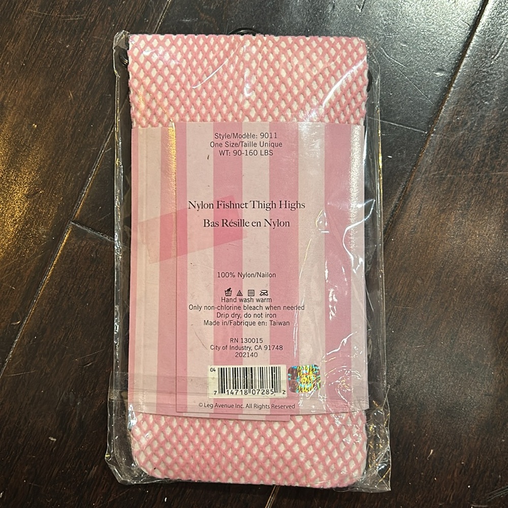 Leg Avenue new pink fishnet thigh highs nylon stockings wt 90-160 lbs over knee - Picture 2 of 2